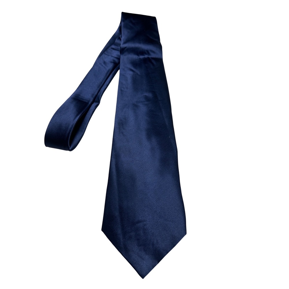 Paul Fredrick Mens Navy Blue Satin Solid Necktie X-Long Formal Business Tie